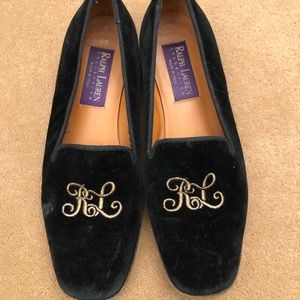 Slip on Flat, gold bullion embroidered RL script